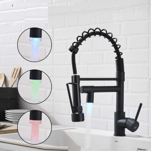 MAX Faucets Pre-Rinse Kitchen Faucet Hands-Free Pull-Down Flexible With Separate Pot Filler Spout and LED Light 19" Matte Black Finish