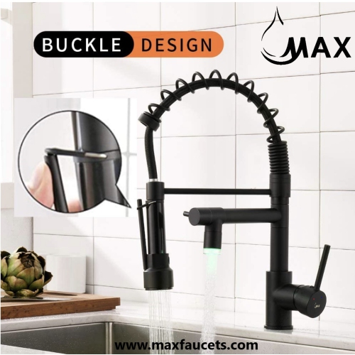 MAX Faucets Pre-Rinse Kitchen Faucet Hands-Free Pull-Down Flexible With Separate Pot Filler Spout and LED Light 19" Matte Black Finish