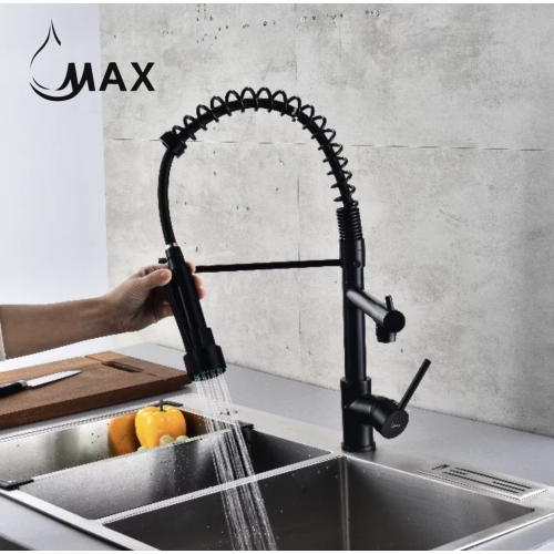 MAX Faucets Pre-Rinse Kitchen Faucet Hands-Free Pull-Down Flexible With Separate Pot Filler Spout and LED Light 19" Matte Black Finish