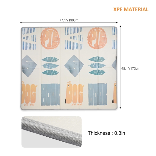 Double Sided Foldable Baby Playmat, Large 77" x 68" EVA Foam Mat Babys Kids Anti-Scratch Infant Play Mat Toddler Crawling Floor Mat