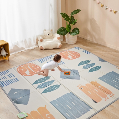 Double Sided Foldable Baby Playmat, Large 77" x 68" EVA Foam Mat Babys Kids Anti-Scratch Infant Play Mat Toddler Crawling Floor Mat