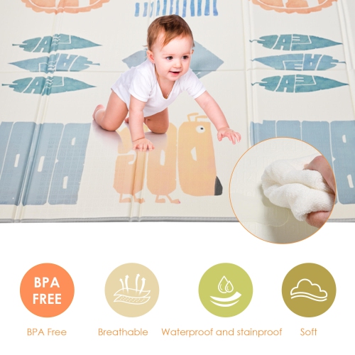 Double Sided Foldable Baby Playmat, Large 77" x 68" EVA Foam Mat Babys Kids Anti-Scratch Infant Play Mat Toddler Crawling Floor Mat