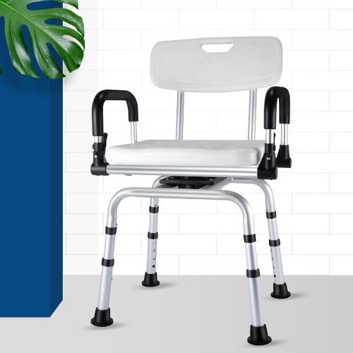 360° Swivel Shower Chair with Flip-Up Armrest, Shower Stool Height Adjustable Hold up to 180kg for Senior