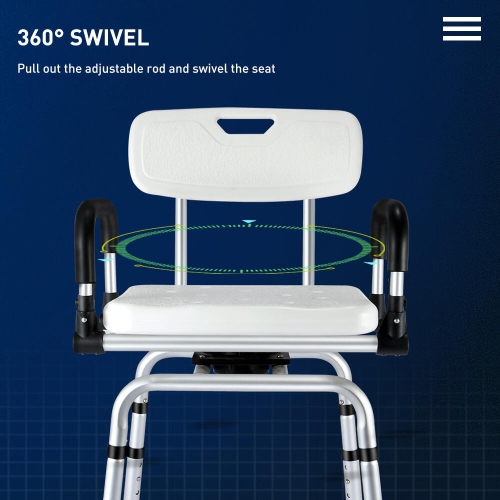 360° Swivel Shower Chair with Flip-Up Armrest, Shower Stool Height Adjustable Hold up to 180kg for Senior