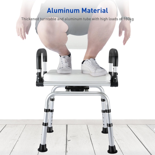 360° Swivel Shower Chair with Flip-Up Armrest, Shower Stool Height Adjustable Hold up to 180kg for Senior