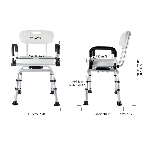 360° Swivel Shower Chair with Flip-Up Armrest, Shower Stool Height Adjustable Hold up to 180kg for Senior