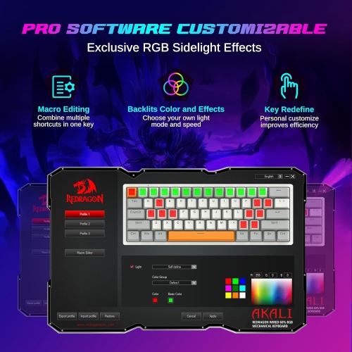 60% Keyboard Mechanical, RGB Backlit Hot-Swappable Red Switch Fully Programmable for Windows Laptop PC Mac, Black Transparent