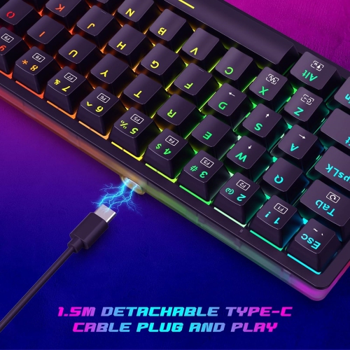 60% Keyboard Mechanical, RGB Backlit Hot-Swappable Red Switch Fully Programmable for Windows Laptop PC Mac, Black Transparent