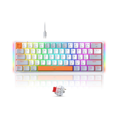 NIERBO  60% Keyboard Mechanical, RGB Backlit Hot-Swappable Switch Fully Programmable for Windows Laptop PC Mac, White Gray In Red