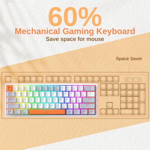 60% Keyboard Mechanical, RGB Backlit Hot-Swappable Red Switch Fully Programmable for Windows Laptop PC Mac, White Gray