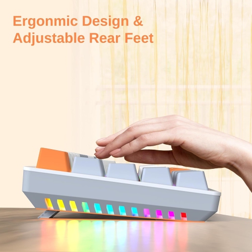 60% Keyboard Mechanical, RGB Backlit Hot-Swappable Red Switch Fully Programmable for Windows Laptop PC Mac, White Gray
