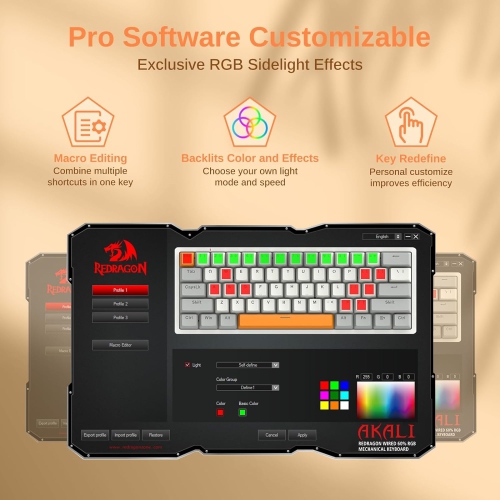 60% Keyboard Mechanical, RGB Backlit Hot-Swappable Red Switch Fully Programmable for Windows Laptop PC Mac, White Gray