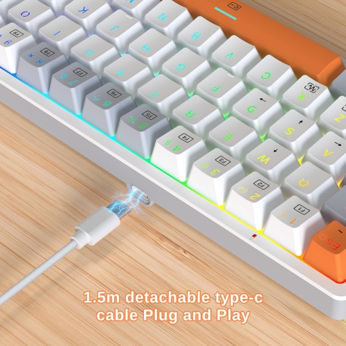 60% Keyboard Mechanical, RGB Backlit Hot-Swappable Red Switch Fully Programmable for Windows Laptop PC Mac, White Gray