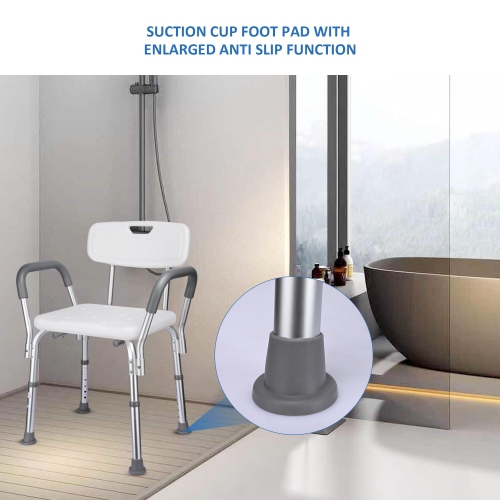Shower Chair with Arms and Back, Height Adjustable Shower Seat with Anti-Slip Rubber Feet for Elderly and Senior Maximum Load 136kg