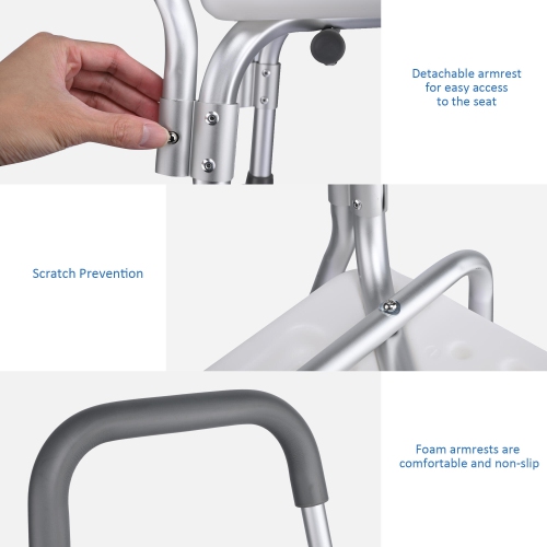 Shower Chair with Arms and Back, Height Adjustable Shower Seat with Anti-Slip Rubber Feet for Elderly and Senior Maximum Load 136kg