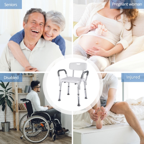 Shower Chair with Arms and Back, Height Adjustable Shower Seat with Anti-Slip Rubber Feet for Elderly and Senior Maximum Load 136kg