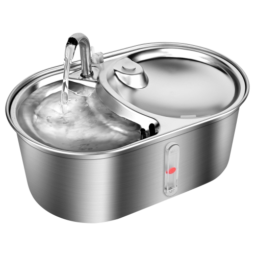 Fontaine d'eau automatique pour animal de compagnie en acier inoxydable de 3&nbsp;L, distributeur d'eau pour chien 3&nbsp;L/101&nbsp;oz avec fenêtre