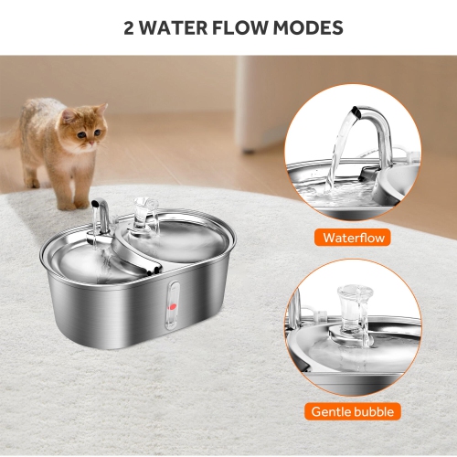 Fontaine d'eau automatique pour animal de compagnie en acier inoxydable de 3&nbsp;L, distributeur d'eau pour chien 3&nbsp;L/101&nbsp;oz avec fenêtre