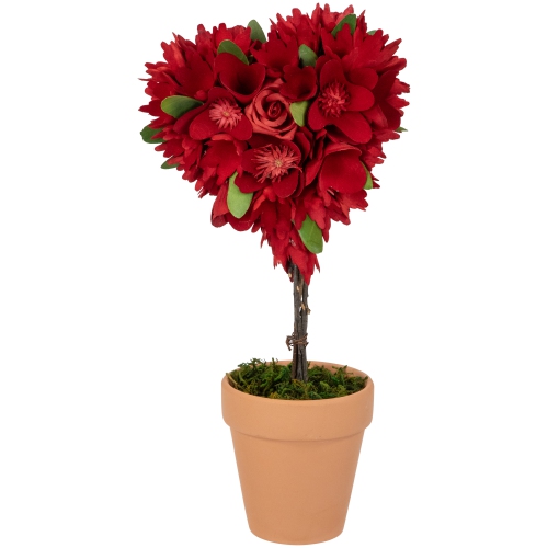 NORTHLIGHT  Mixed Floral Valentine's Day Artificial Potted Topiary - 14.5" - In Red
