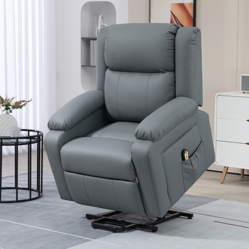 HOMCOM Power Lift Chair for Elderly, PU Leather Upholstered Electric Recliner Chair with Quick Assembly, Remote, Footrest, Side Pockets, Reclining