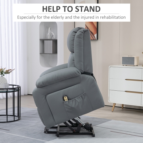 HOMCOM Power Lift Chair for Elderly, PU Leather Upholstered Electric Recliner Chair with Quick Assembly, Remote, Footrest, Side Pockets, Reclining