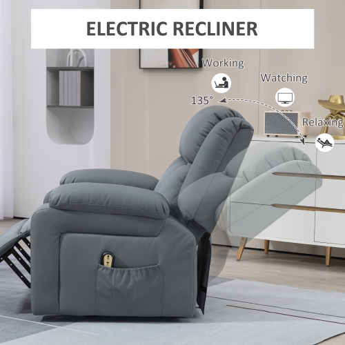 HOMCOM Power Lift Chair for Elderly, PU Leather Upholstered Electric Recliner Chair with Quick Assembly, Remote, Footrest, Side Pockets, Reclining