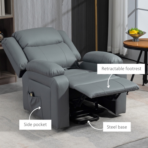 HOMCOM Power Lift Chair for Elderly, PU Leather Upholstered Electric Recliner Chair with Quick Assembly, Remote, Footrest, Side Pockets, Reclining