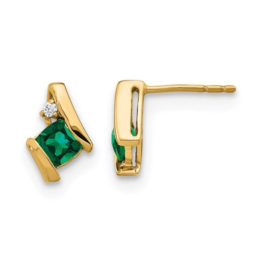 GEM AND HARMONY  1.29 Carat (Ctw) Lab-Created Emerald Post Earrings In 10K Gold In Yellow