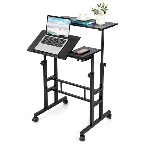 GYMAX  Mobile Stand Up Desk Adjustable Computer Desk Tilting Workstation