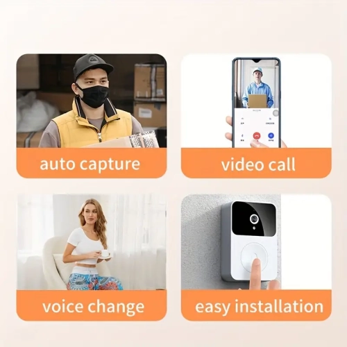 Wireless Intelligent Visual Doorbell Camera - HD Night Vision, WiFi, Rechargeable | Home Security Intercom with Two-Way Calls, Photo, Recording |