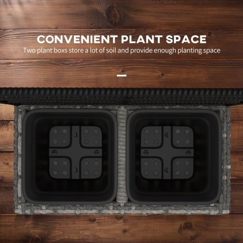 Outsunny 22L Raised Garden Box with Trellis, PE Rattan Free Standing Flower Raised Garden Bed with Two Plant Boxes, Garden Planter Box for Climbing