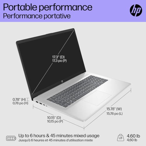 HP 17.3" HD Intel Core i3-N305 8GB 512GB Intel UHD Graphics Windows 11 Home Silver