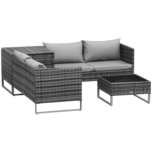 Outsunny Patio Furniture Set, 4 Piece Outdoor Sectional Sofa Rattan