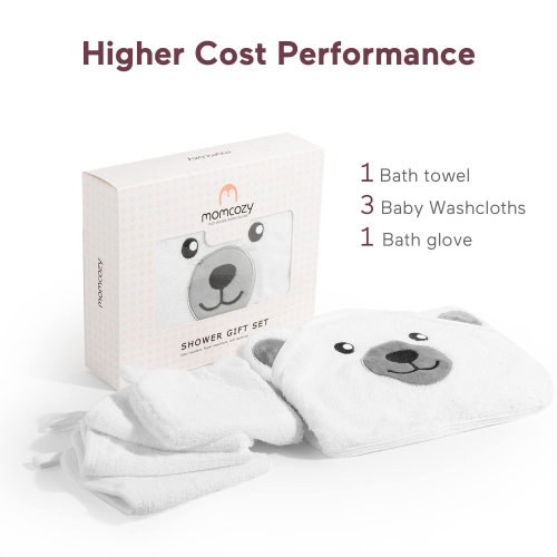 Momcozy Baby Bath Towel Set, Baby Towel with Hood, Baby Bath Glove, Extremely Soft, Breathable