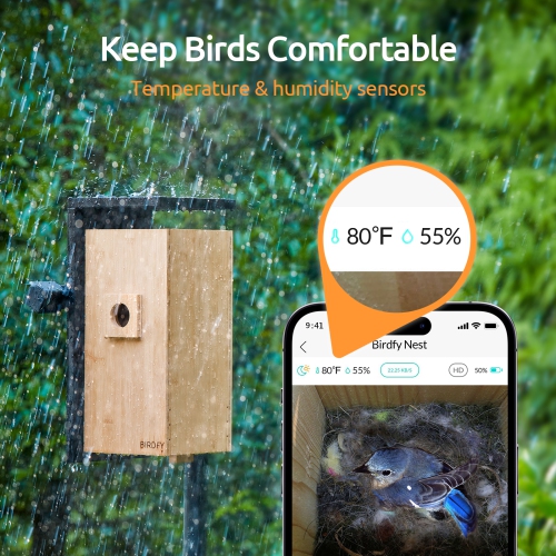 Netvue Birdfy Bird House with Dual Cameras for Bird Nesting and Hatching, Bird Nest Equipped with Temperature & Humidity Sensors