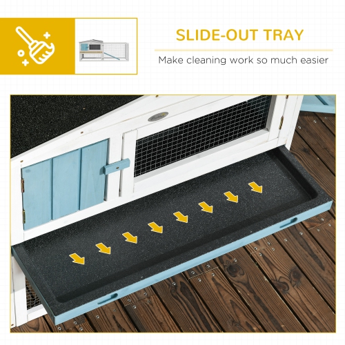 PawHut 61'' L 2-Story Rabbit Hutch Bunny Cage Small Animal House with Pull Out Tray, Detachable Run, Ramp, for Indoor Outdoor, Light Blue