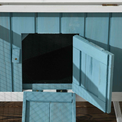 PawHut 61'' L 2-Story Rabbit Hutch Bunny Cage Small Animal House with Pull Out Tray, Detachable Run, Ramp, for Indoor Outdoor, Light Blue