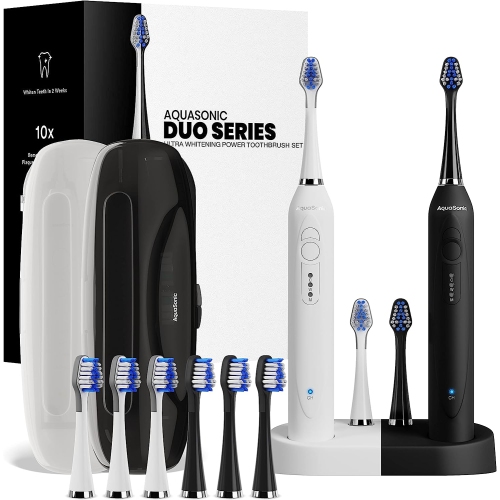 AquaSonic Duo Dual Handle Ultra Whitening 40,000 VPM Wireless Charging Electric Toothbrushes.