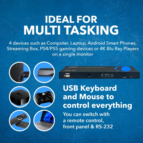 OREI 4K@60Hz 4X1 HDMI KVM Switch With RS-232 Control