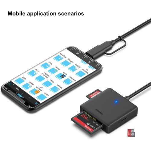 Lecteur de cartes mémoire 4 in1 - Adaptateur de lecteur de cartes MS CF USB-C vers SD Micro SD de GENER | compatible avec iPhone 15 Pro/Max, MacBook