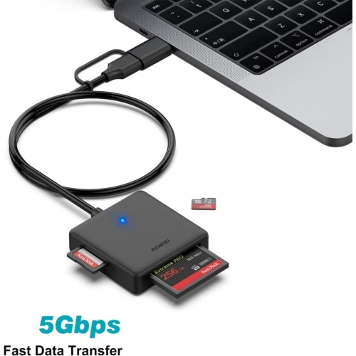 Lecteur de cartes mémoire 4 in1 - Adaptateur de lecteur de cartes MS CF USB-C vers SD Micro SD de GENER | compatible avec iPhone 15 Pro/Max, MacBook