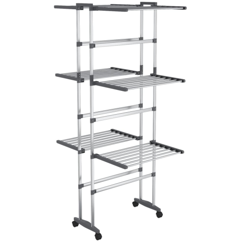 vidaXL 3-Tier Laundry Drying Rack with Wheels Silver 60x70x129 cm