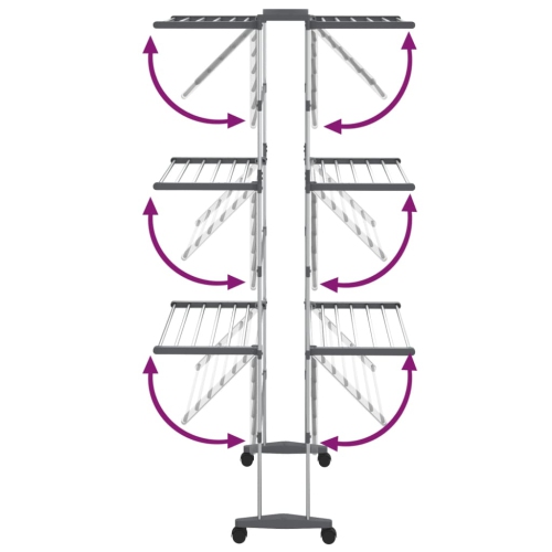 vidaXL 3-Tier Laundry Drying Rack with Wheels Silver 60x70x129 cm