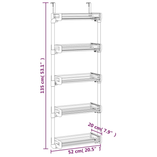 vidaXL Door Organiser with 5 Shelves 52x20x135 cm Aluminium