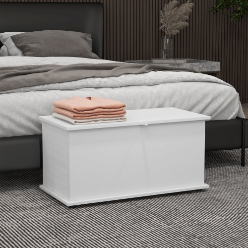 HOMCOM 31.5" Lift Top Storage Chest with 2 Safety Hinges, Storage Box Organizer with Flip-Top Lid, Entryway Storage Bench, White