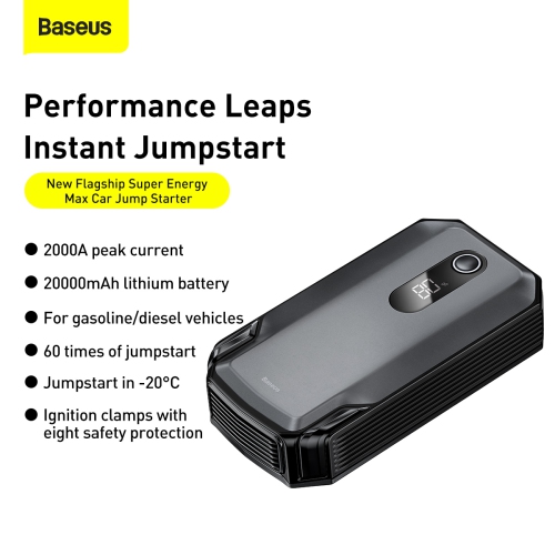 Baseus Car Jump Starter 20000mAh 2000A Power Bank Portable Car Booster Emergency Battery Charger Car Starter Black
