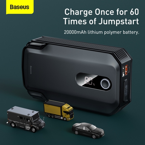 Baseus Car Jump Starter 20000mAh 2000A Power Bank Portable Car Booster Emergency Battery Charger Car Starter Black