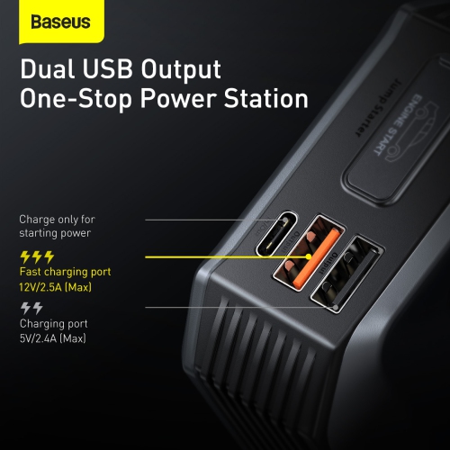 Baseus Car Jump Starter 20000mAh 2000A Power Bank Portable Car Booster Emergency Battery Charger Car Starter Black