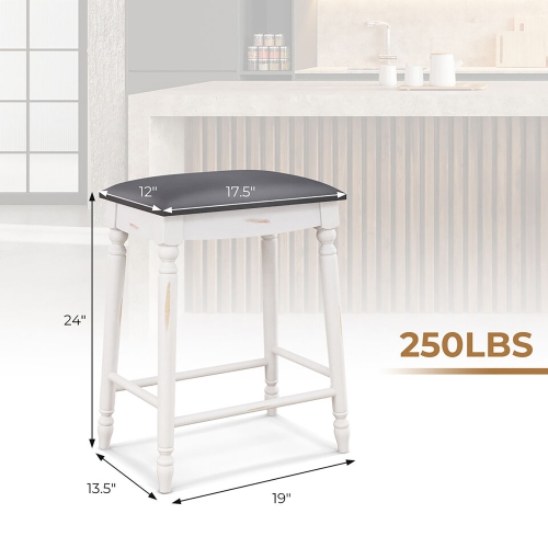 Gymax 24'' Bar Stool Set of 2 w/ Padded Seat Cushions Rubber Wood Legs Upholstered