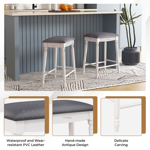 Gymax 24'' Bar Stool Set of 2 w/ Padded Seat Cushions Rubber Wood Legs Upholstered